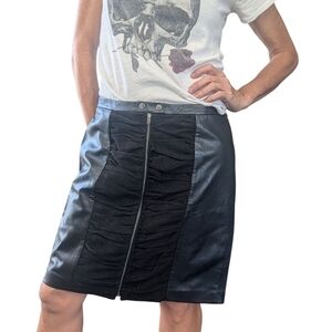NWT Cache Black Leather Goat Suede Ruched Zip Mini Skirt Y2K 8